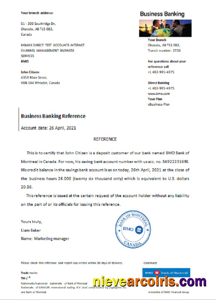 Canada BMO Bank of Montreal reference